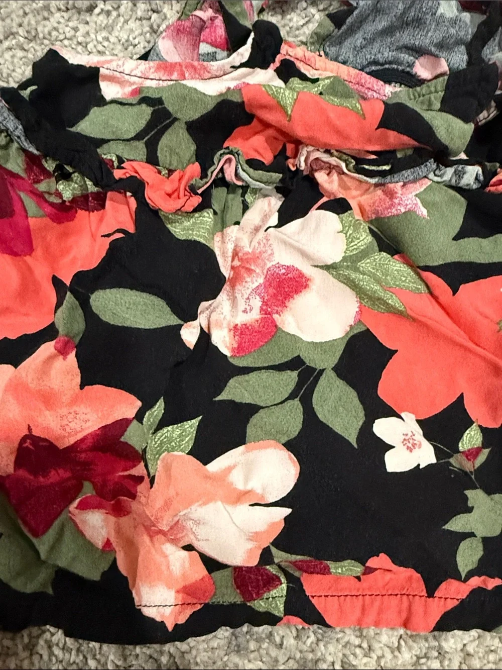 Old Navy Black Tank Top with Coral & Pink Floral Print